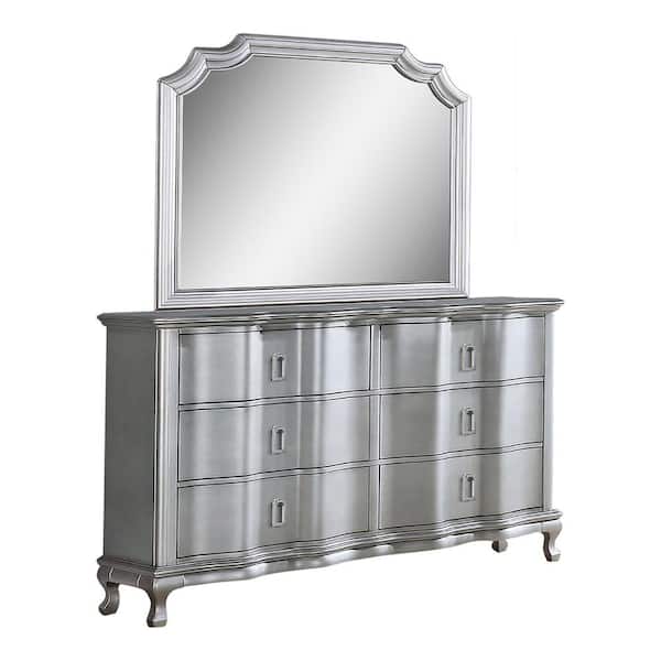 Furniture of America Lorenna Silver and Warm Gray 6-Drawer 62 in. Dresser with Mirror and 2 Hiden Drawers