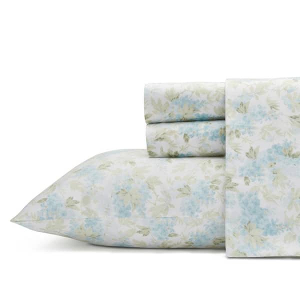 Rena 4-Piece Teal Blue Floral Cotton Queen Sheet Set