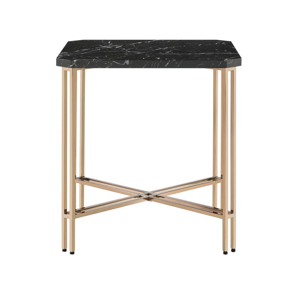 Daxton Black Faux Marble and Gold Metal Square End Table