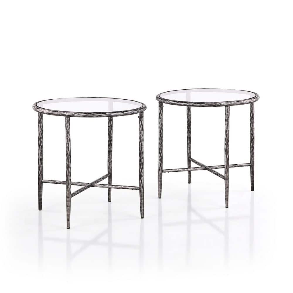 Parto 22 in. Modern Forged Metal Gold Round Glass Top End Table Set of 2 price history on PriceWatchPro