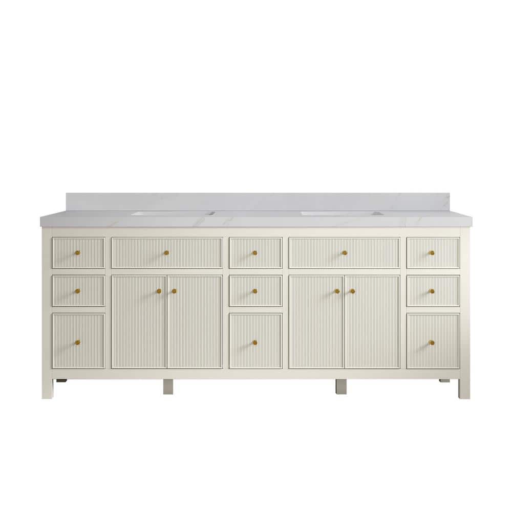 Sonoma 84 in. Double Sink Freestanding Alabaster Bath Vanity with Calcutta Sienna Quatrz Top Unassembled price history on PriceWatchPro