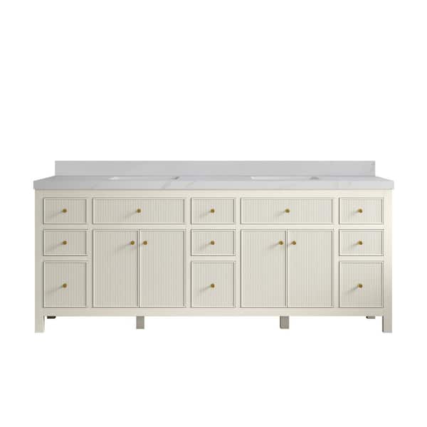 Willow Collections Sonoma 84 in. Double Sink Freestanding Alabaster Bath Vanity with Calcutta Sienna Quatrz Top Unassembled