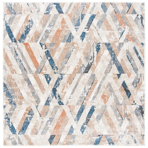 Coppertone 7 ft. x 7 ft. Ivory/Navy Abstract Chevron Square Area Rug