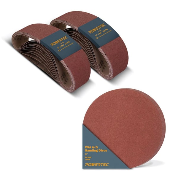4 x 36 in. Sanding Belts, 10 Each of 80/120 Grits w/ 6 in. 80 Grits PSA Adhesive Discs for Benchtop Belt & Disc Sander