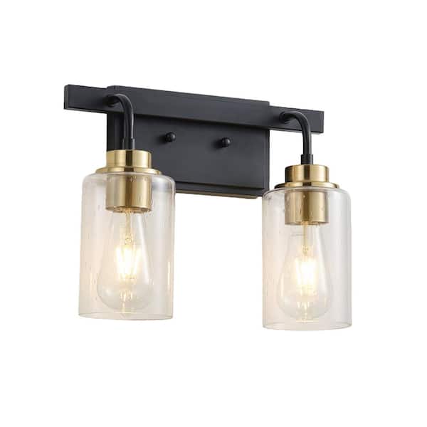 OLUZO Black Wall Sconce Bathroom Light Fixtures, 2-Light Modern Vanity Light Over Mirror E26 Base (Bulbs Not Included)