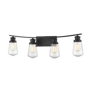 Gaspar 33.25 in. 4-Light Bronze Vanity Light with Clear Seedy Glass Shade with No Bulbs Included