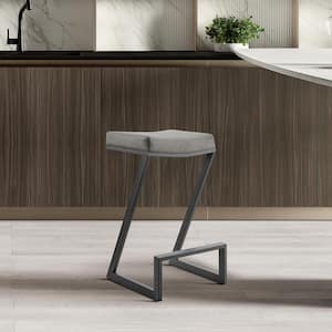 Atlantis 30 in. Vintage Gray Metal Bar Stool with Faux Leather Seat