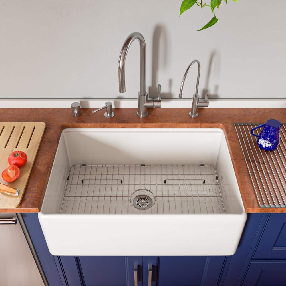 White Fireclay Farmhouse Drop-In Single Bowl Sink