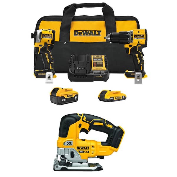 Home Depot: DEWALT ATOMIC 20-Volt Lithium-Ion Cordless 2-Tool Combo Kit and Brushless Jigsaw with 5.0 Ah and 2.0 Ah Batteries and Charger (DCK200D1P1W334B)
