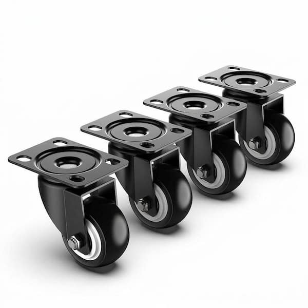 4-Pack 2 in. Black Polyurethane Swivel Caster Wheels Non-Marking Heavy Duty No Brake with 600 lb. Load Rating
