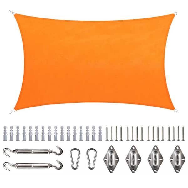 7 ft. x 12 ft. Waterproof Orange Rectangle Sun Shade Sail 220 GSM with Hardware Installation Kit
