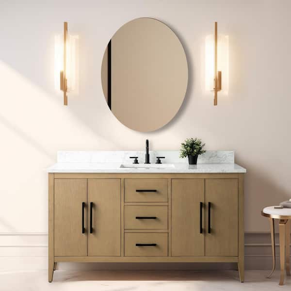 Vanity Art 60 in. W x 22 in. D x 34 in. H Single-Sink Bathroom Vanity in Natural Oak with Engineered Marble Top in Arabescato White
