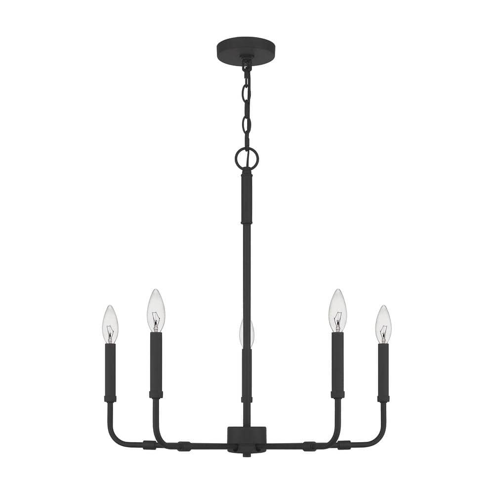 Abner 24" Matte Black Classic Candle-Style Steel Chandelier