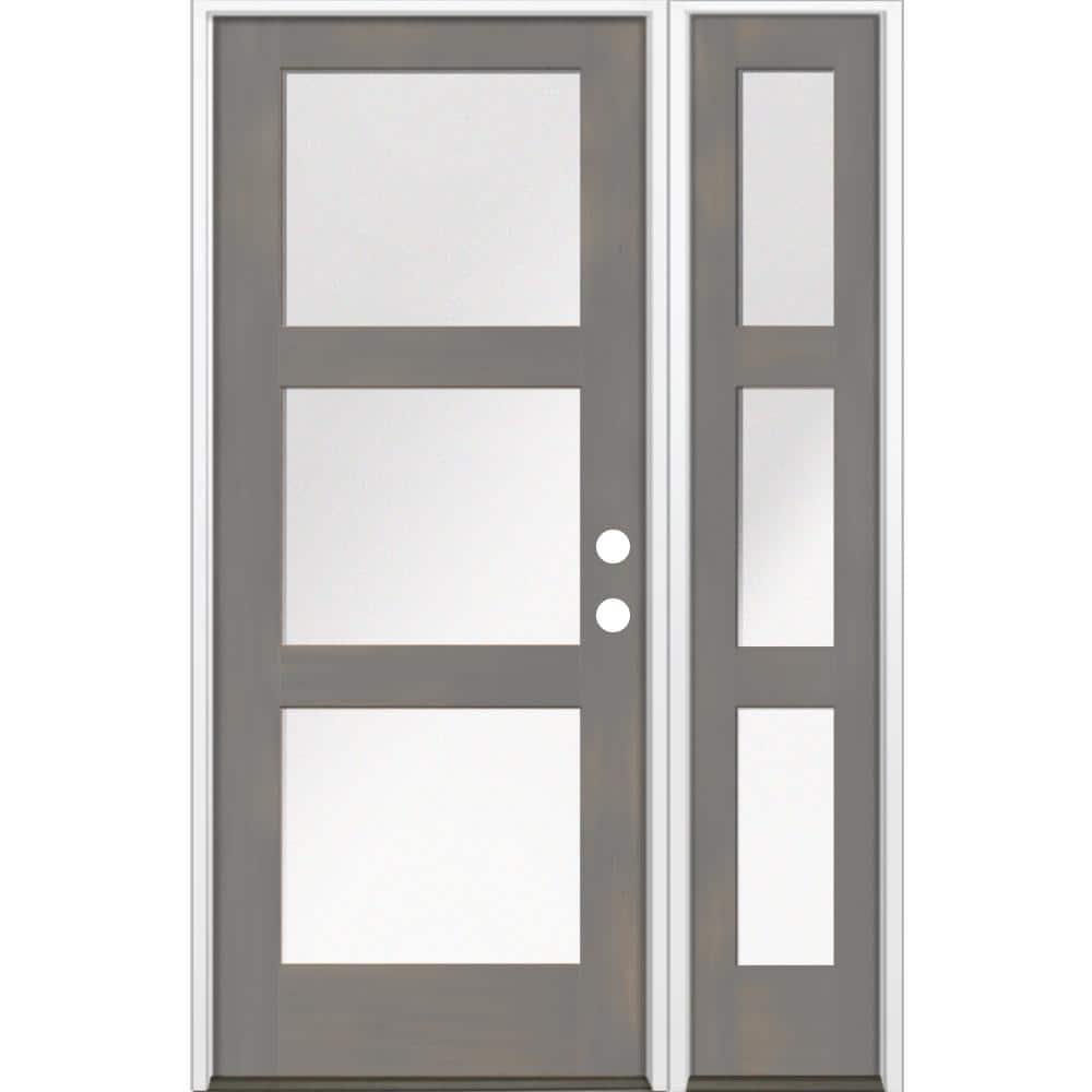 50 in. x 80 in. Modern Hemlock 3-Lite Left-Hand/Inswing Frosted Glass Grey Stain Wood Prehung Front Door w/ RSL price history on PriceWatchPro
