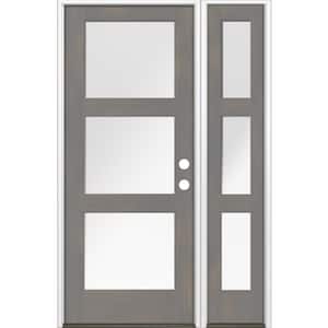 50 in. x 80 in. Modern Douglas Fir 3-Lite Left-Hand/Inswing Frosted Glass Grey Stain Wood Prehung Front Door w/ RSL