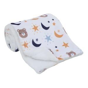 Goodnight Sleep Tight White Bear, Moon and Star Polyester Super Soft Baby Blanket