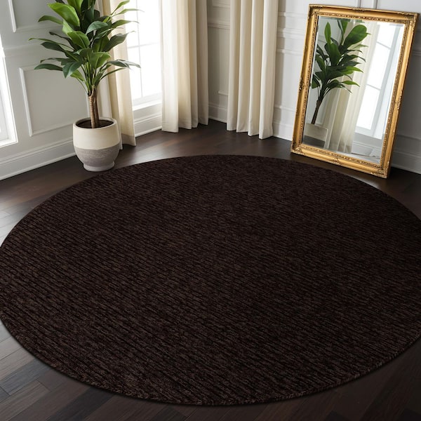 Oasis Non-Slip Brown 6 ft. Round Solid Indoor Area Rug