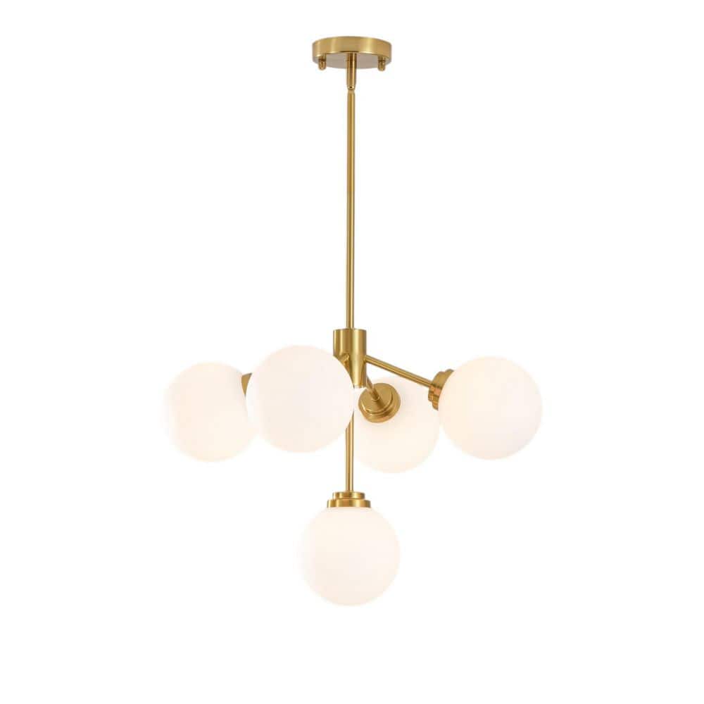 Erik 21 in. W 5-Light Sputnik Shaded Mid-Century Modern Brass Milk Glass Globe Pendant for Dining Room price history on PriceWatchPro
