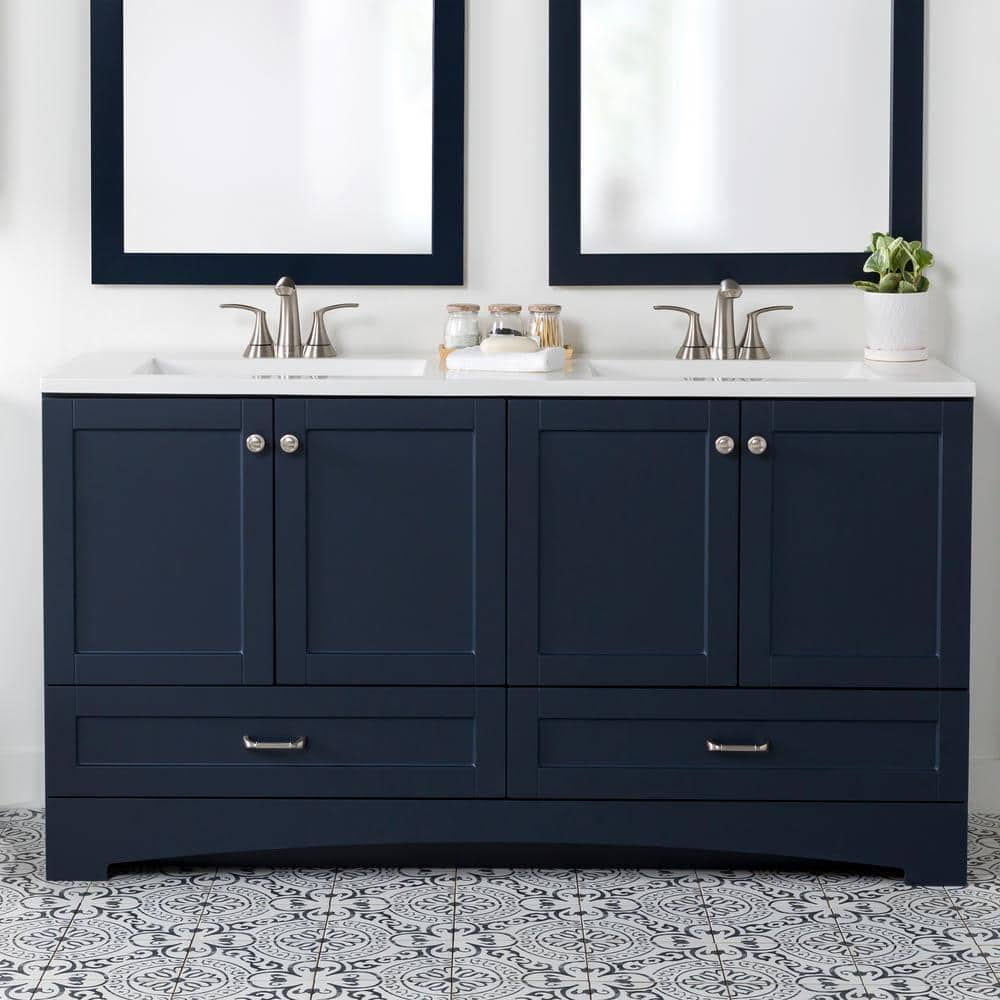 Glacier Bay Lancaster 60 in. W x 19 in. D x 33 in. H Double Sink Bath ...