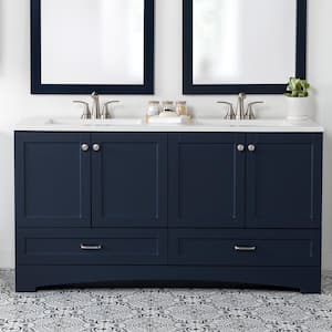 Lancaster 60 in. W x 19 in. D x 33 in. H Double Sink Bath Vanity in Deep Blue with White Cultured Marble Top
