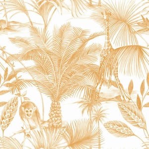 Non-Woven Ochre Sketched Jungle Easy to Remove Shelf Liner Tropical Wallpaper