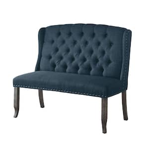 Blue Tufted High Back 2-Seater Love Seat Bench with Nailhead Trims 26.75 in. L x 48 in. W x 42.5 in. H