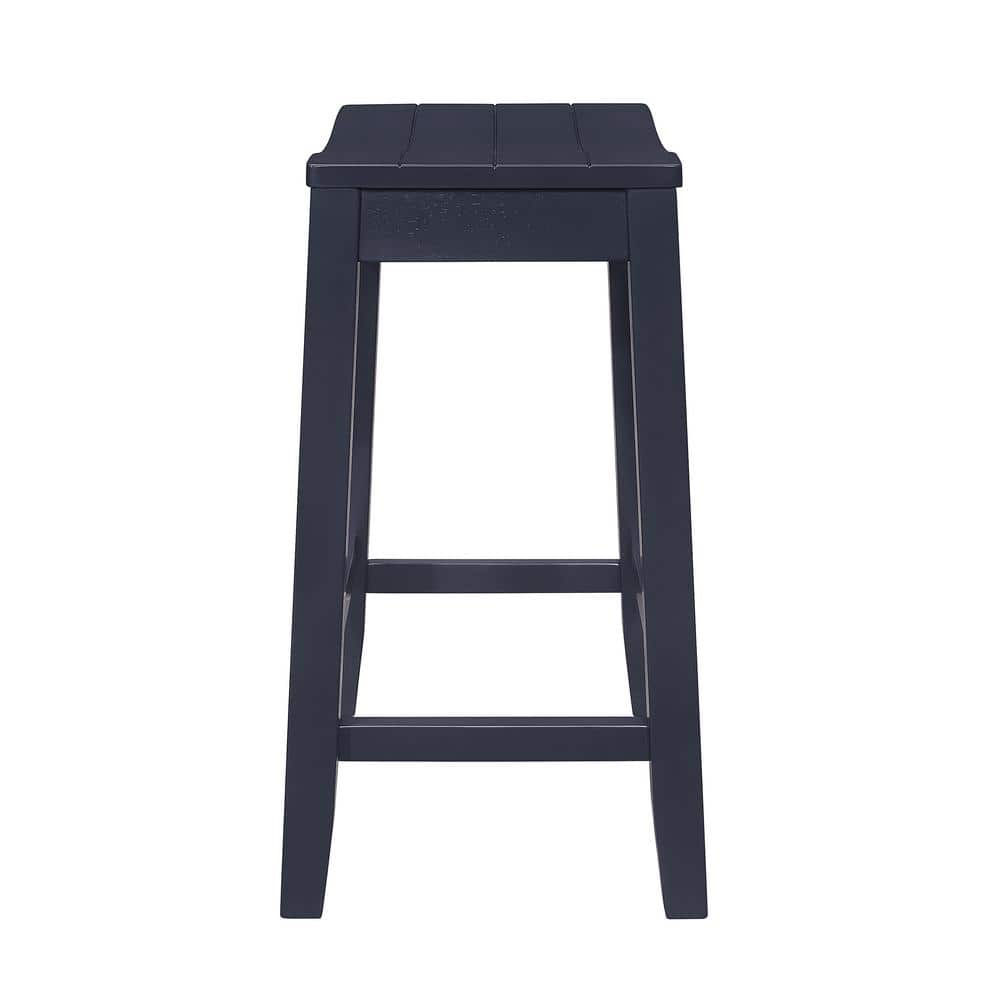 Navy Wood Backless Saddle Style Counter Stool