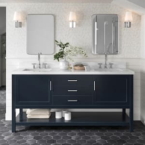 Bayhill 73 in. W x 22 in. D x 36 in. H Bath Vanity in Midnight Blue with Carrara White Marble Top