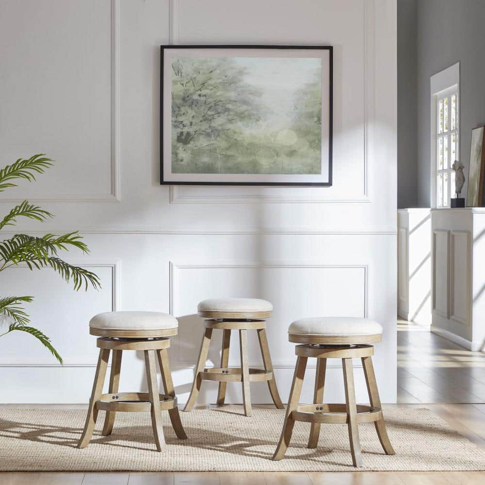 24" Driftwood Backless Swivel Counter Stool with Linen Seat
