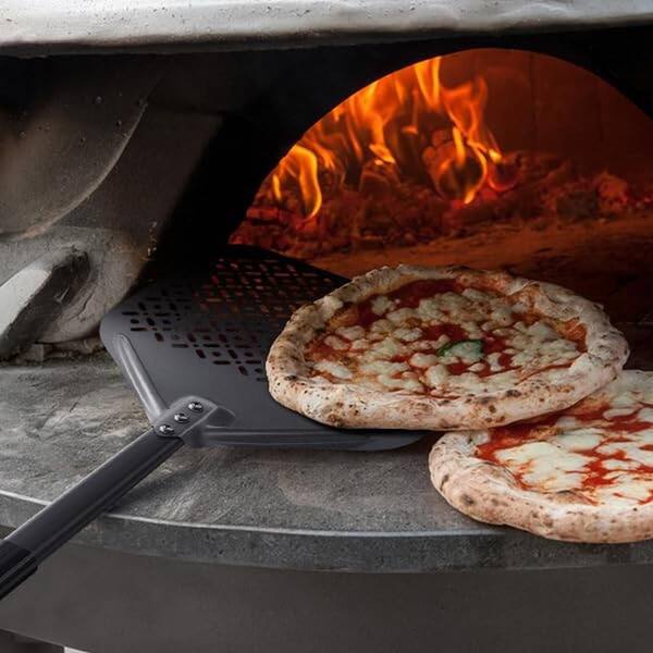 4-Piece Pizza Oven Kit with 12 x 14 in. Perforated Peel, 9 in. Turning Peel, Oven Brush, and Ash Rake