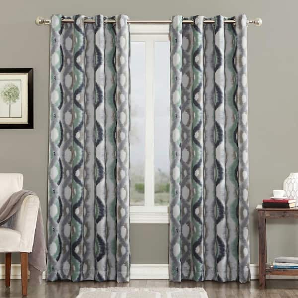 No. 918 Cortez Watercolor Ogee Linen Polyester 54 in. W x 84 in. L Grommet Room Darkening Curtain (Single Panel)