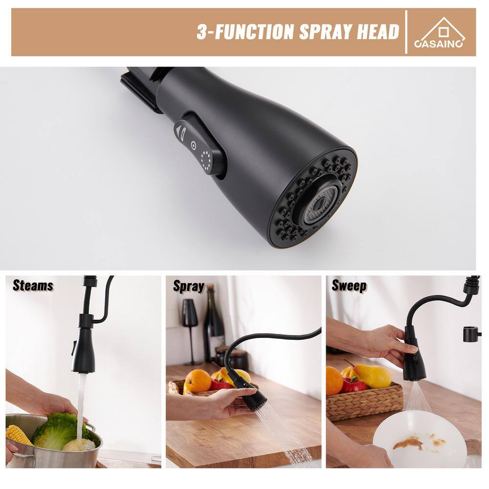 Matte Black Stainless Steel Pull-Down Kitchen Faucet with Spray