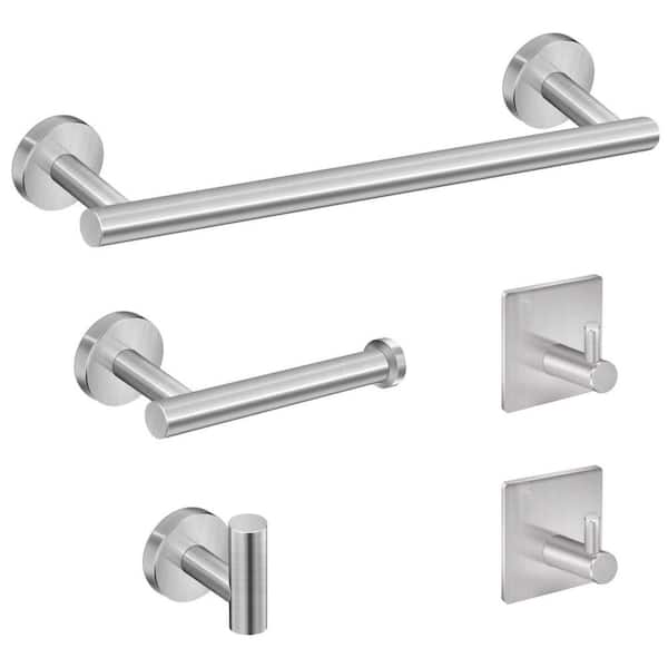 5-Piece Wall Mounted Bath Hardware Set with Towel Bar/Rack, Hand Towel Holder and Robe Hook in Brushed Nickel