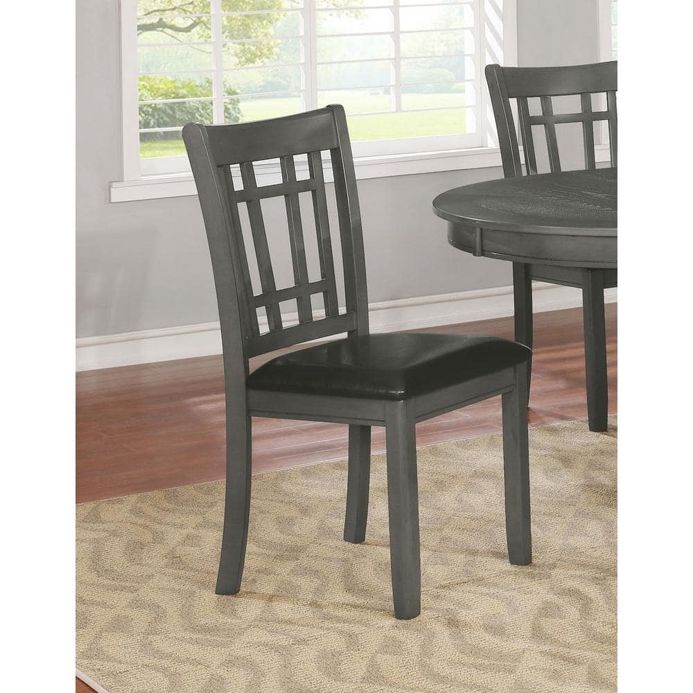 Black Faux Leather Upholstered Side Chair with Gray Wood Frame