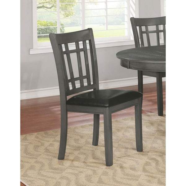 Lavon Espresso and Medium Gray Faux Leather Padded Dining Side Chairs Set of 2