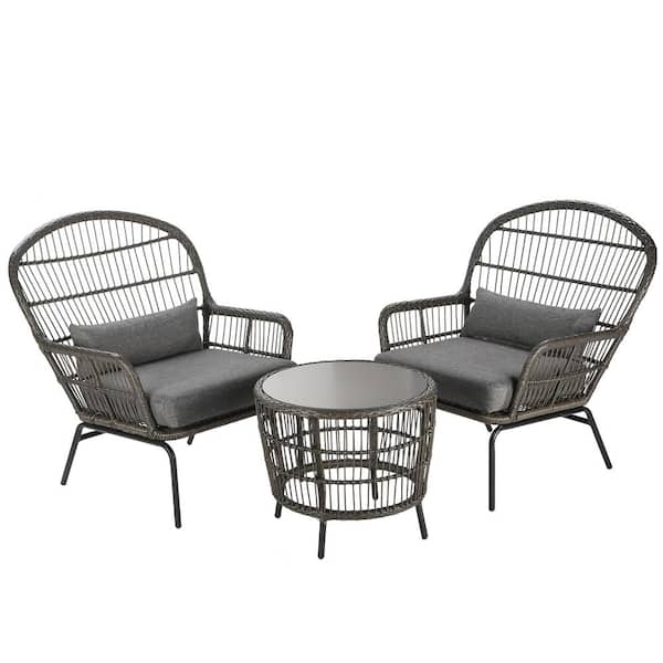 National Outdoor Living All Weather Gray Powder Coated Aluminum Frames Removable Pe Wicker Furniture With Cushions 1 Center Table Lm50 Ltw03g 3p - Outdoor Furniture Aluminum Frame