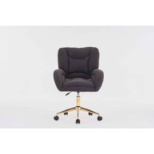 Dark Gray Teddy Fabric 360 Swivel Home Office Chair With Gold Metal Base and Universal Wheels