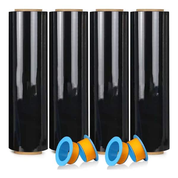 N/A 18 x 1500 ft. 80-Gauge Industrial Plastic Wrap Roll for Moving Heavy Duty 800% Stretch with Handles 4-Rolls