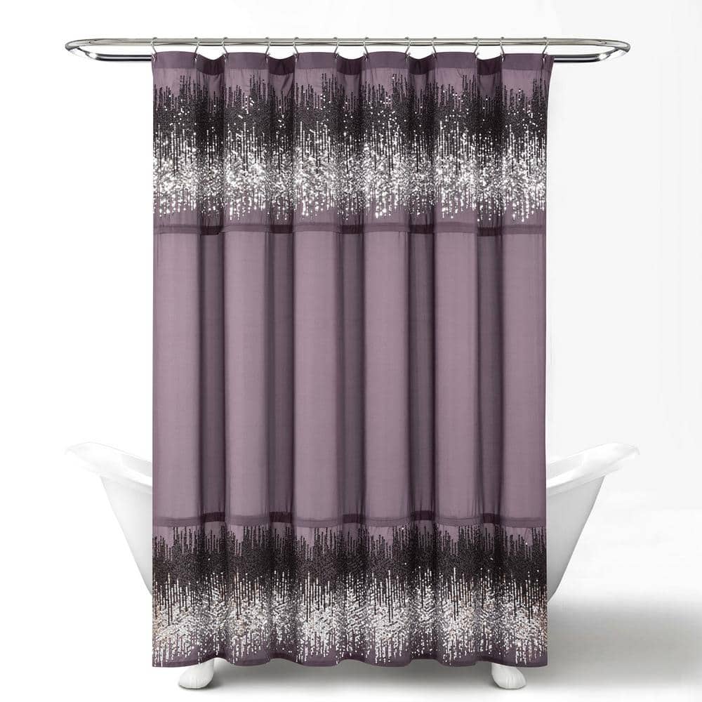 Purple and Black Shimmer Sequins Polyester Shower Curtain