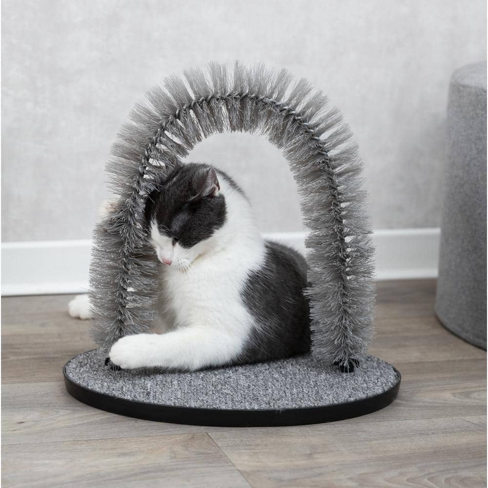 Gray Carpet Cat Scratcher with Self Grooming Arch