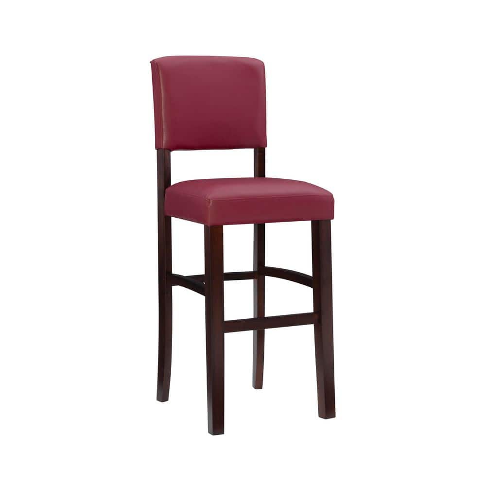 Mary 30 in. Red Cushioned Back Wood Bar Stool with Faux Leather Seat