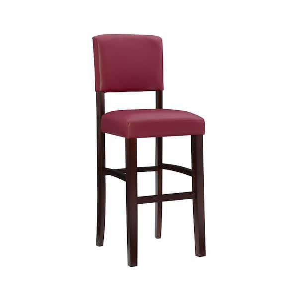 Linon Home Decor Mary 30 in. Red Cushioned Back Wood Bar Stool with Faux Leather Seat