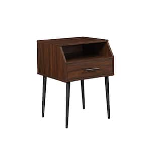 18 in. Dark Walnut Angled Rectangle Wood Modern End Table with 1-Drawer