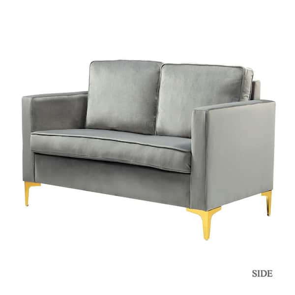 JAYDEN CREATION Belinda 51 in. Grey Velvet Loveseats with Golden Base
