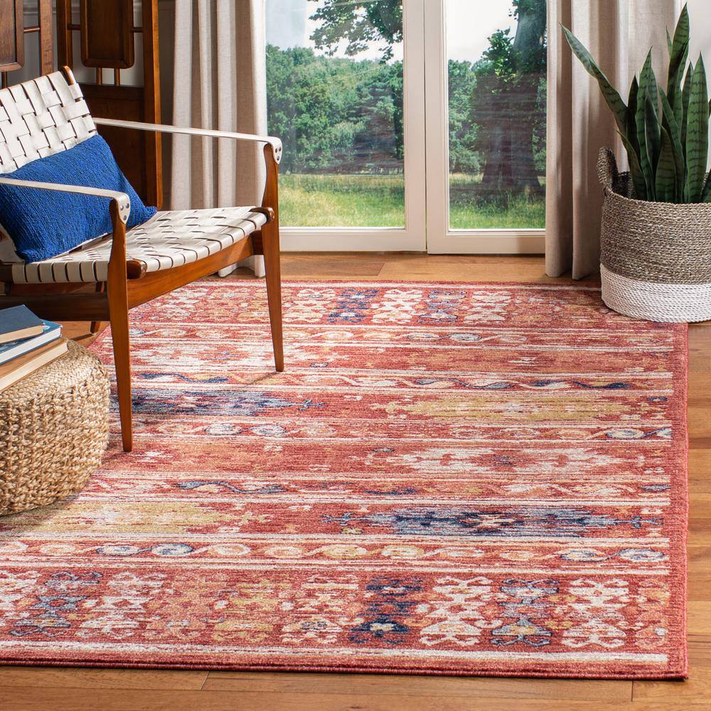 Rust and Ivory Synthetic 9' x 12' Stain-Resistant Area Rug