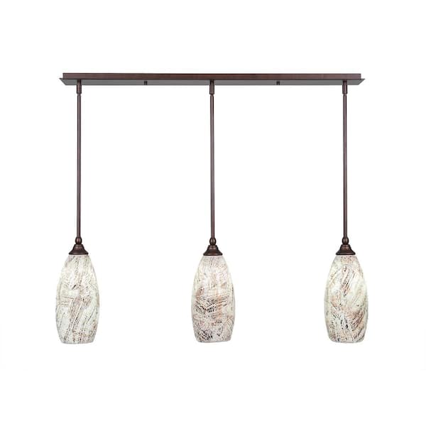 Unbranded Livingston 100-Watt 3 Light Bronze, Linear Pendant Light with 5.5 in. Natural Fusion Glass Shades No Bulbs Included