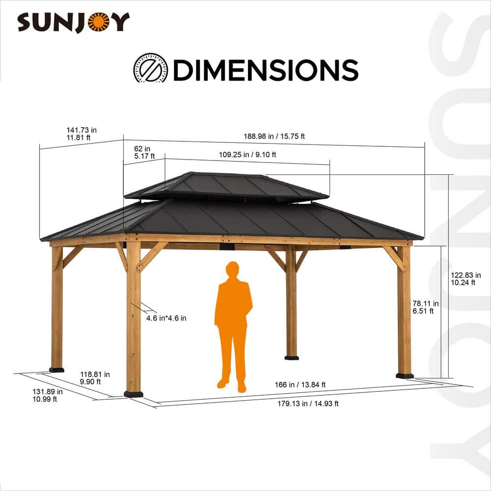 Sunjoy 12x16 ft Cedar Wood Gazebo with Steel Roof