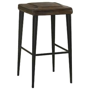 Alvaro 30 in. H Antique Brown and Black Backless Metal Frame Bar Stool with Leather Seat Set of 2