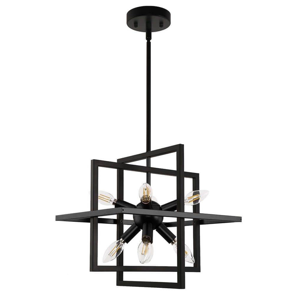 あや Emeritpro 8-Light Matte Black Chandelier Pendant Light with