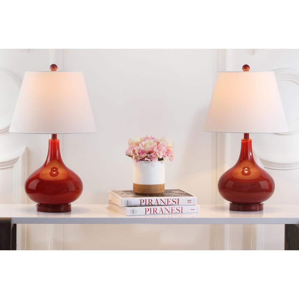 Amy 24-inch Red Glass Gourd Table Lamp Set with Cotton Shade